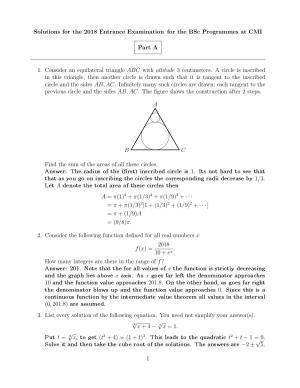 CMI Entrance Exam 2018 Solutions B.Sc (Hons.) Mathematics and Computer Science