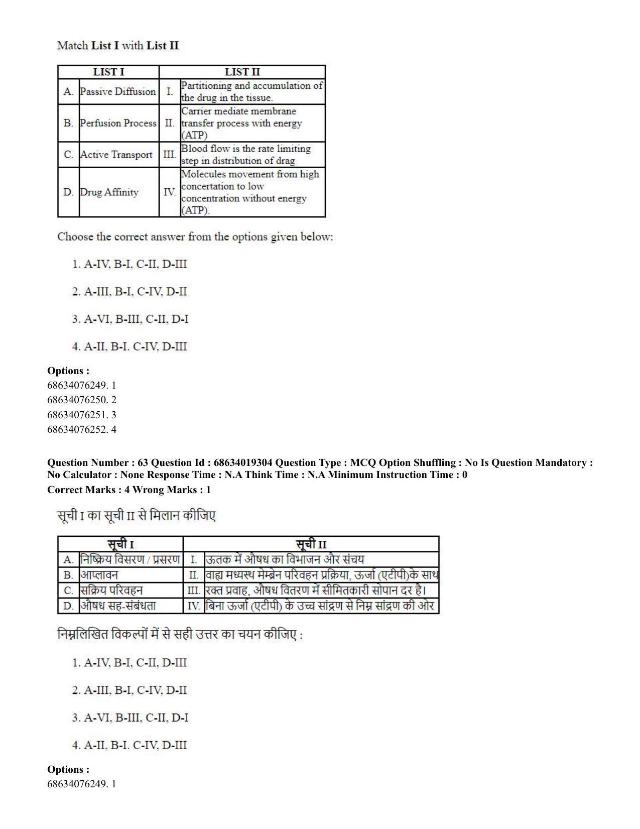 CUET PG 2023: SCQP23 – Pharmacy(ENG) - Shift 2 (13-06-2023) Question Paper - Page 60