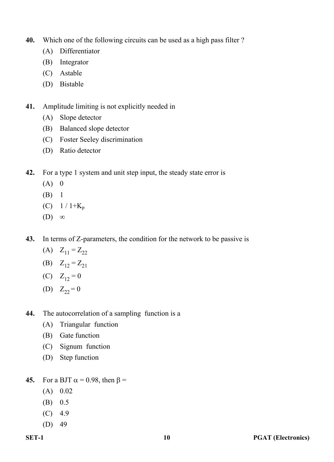 OJEE PGAT 2013 Electronics Set 1 Question Paper - Page 9