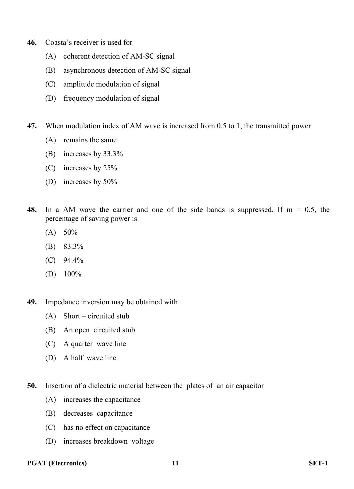 OJEE PGAT 2013 Electronics Set 1 Question Paper - Page 10