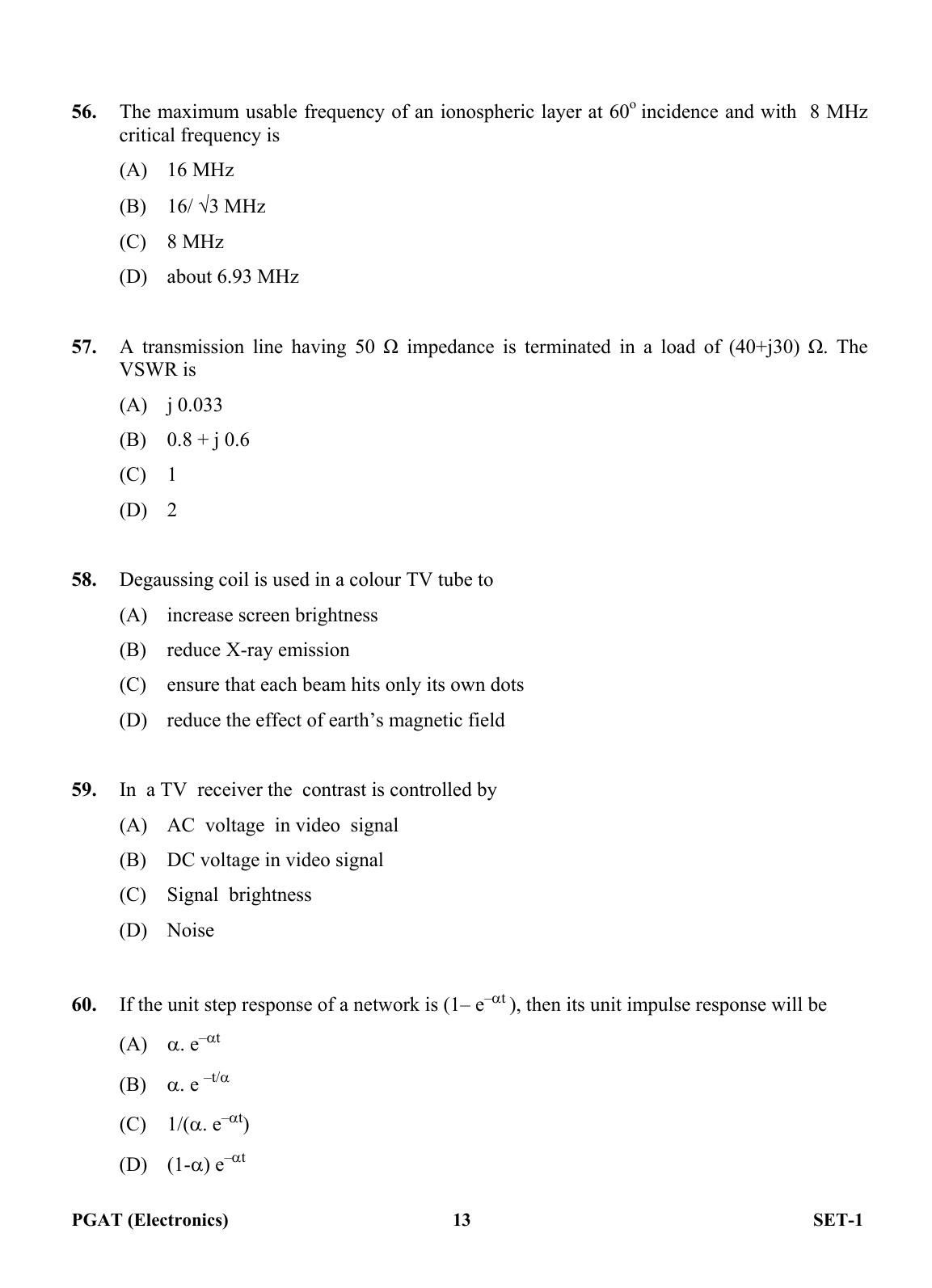 OJEE PGAT 2013 Electronics Set 1 Question Paper - Page 12