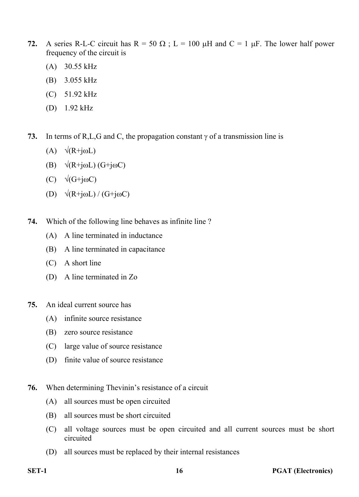 OJEE PGAT 2013 Electronics Set 1 Question Paper - Page 15