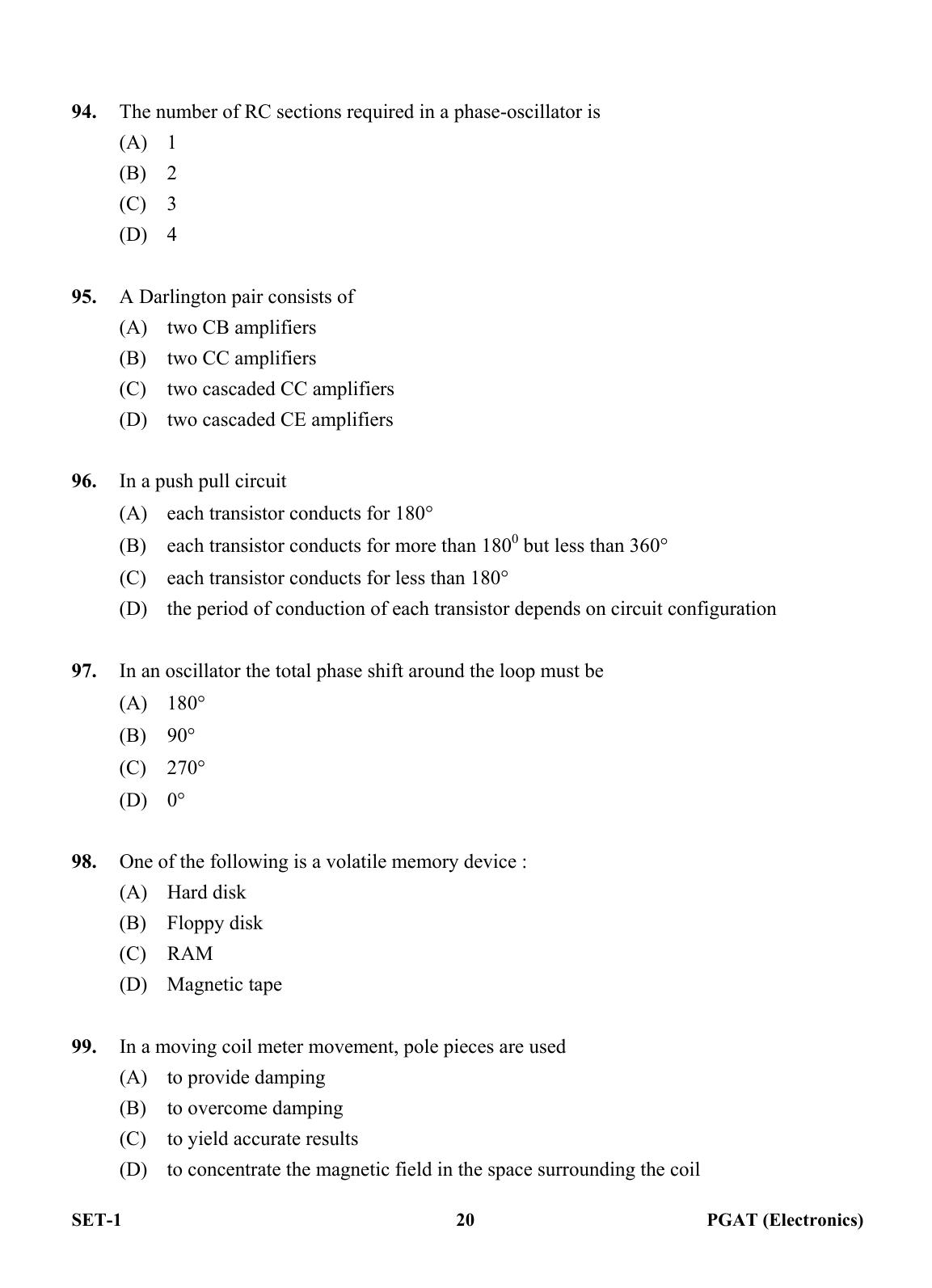 OJEE PGAT 2013 Electronics Set 1 Question Paper - Page 19