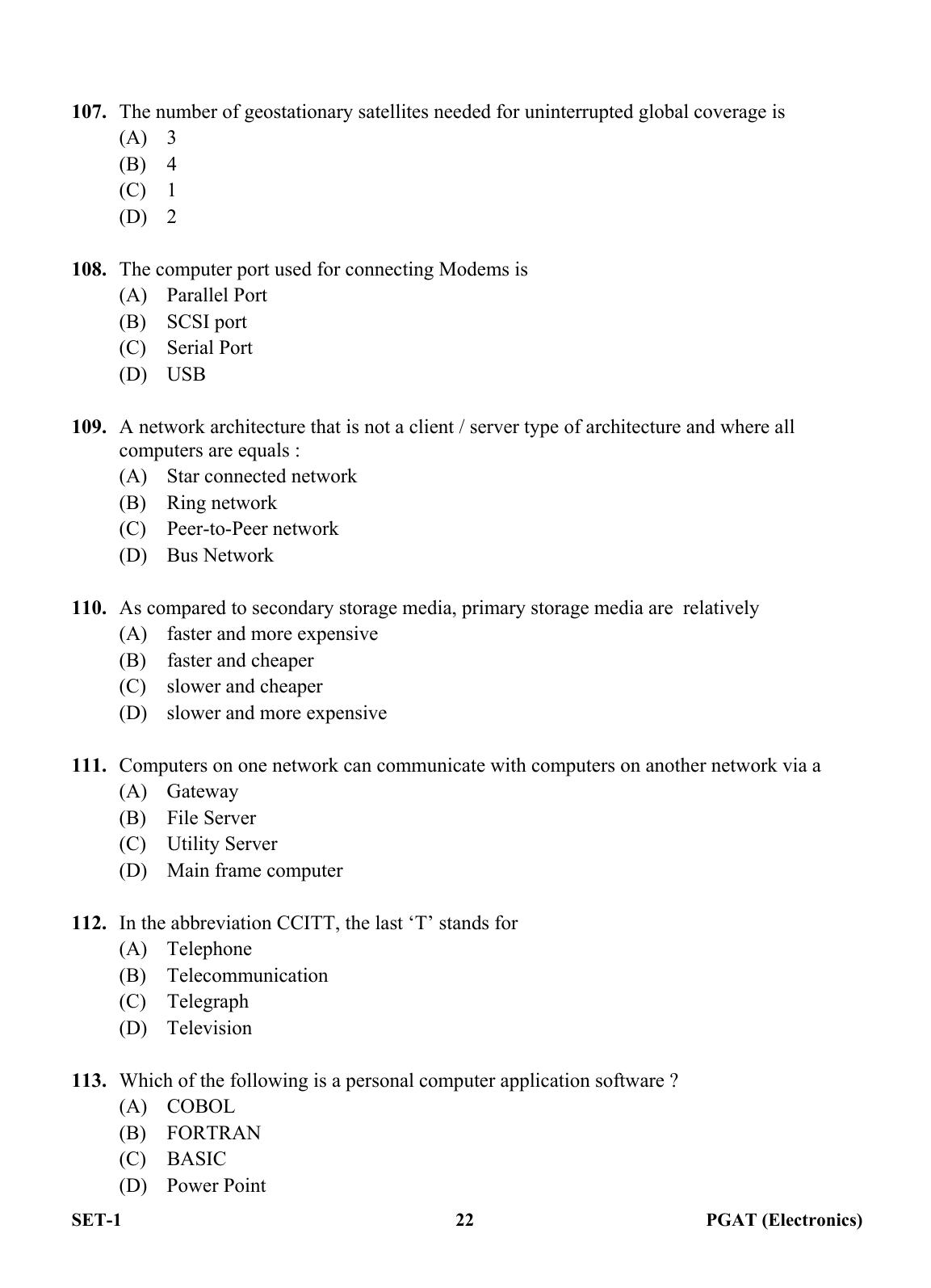 OJEE PGAT 2013 Electronics Set 1 Question Paper - Page 21
