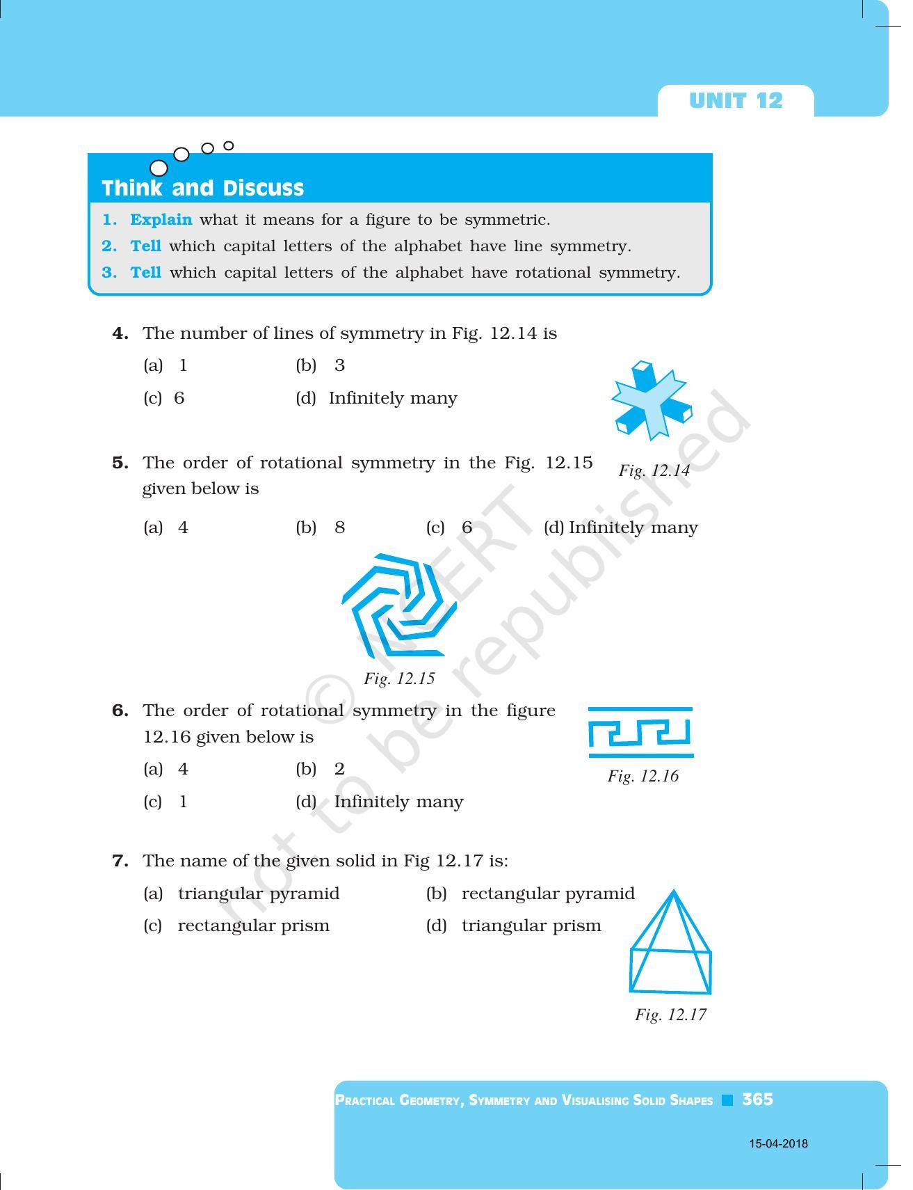 NCERT Exemplar Book for Class 7 Maths: Chapter 12- Practical Geometry Symmetry and Visualising Solid Shapes - Page 11