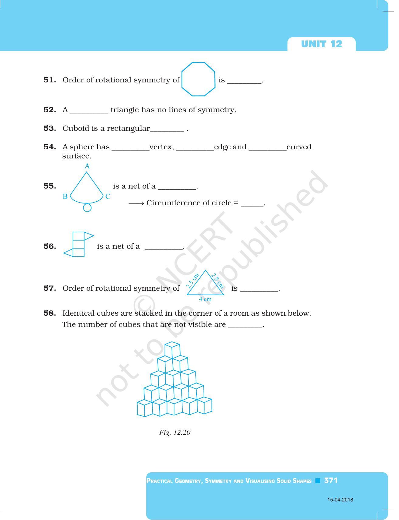 NCERT Exemplar Book for Class 7 Maths: Chapter 12- Practical Geometry Symmetry and Visualising Solid Shapes - Page 17