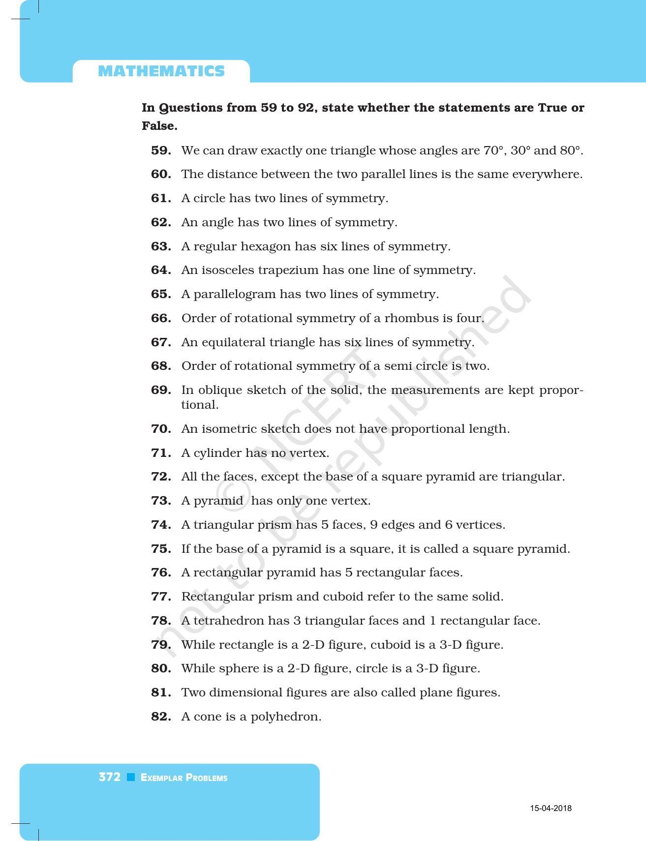 NCERT Exemplar Book for Class 7 Maths: Chapter 12- Practical Geometry Symmetry and Visualising Solid Shapes - Page 18