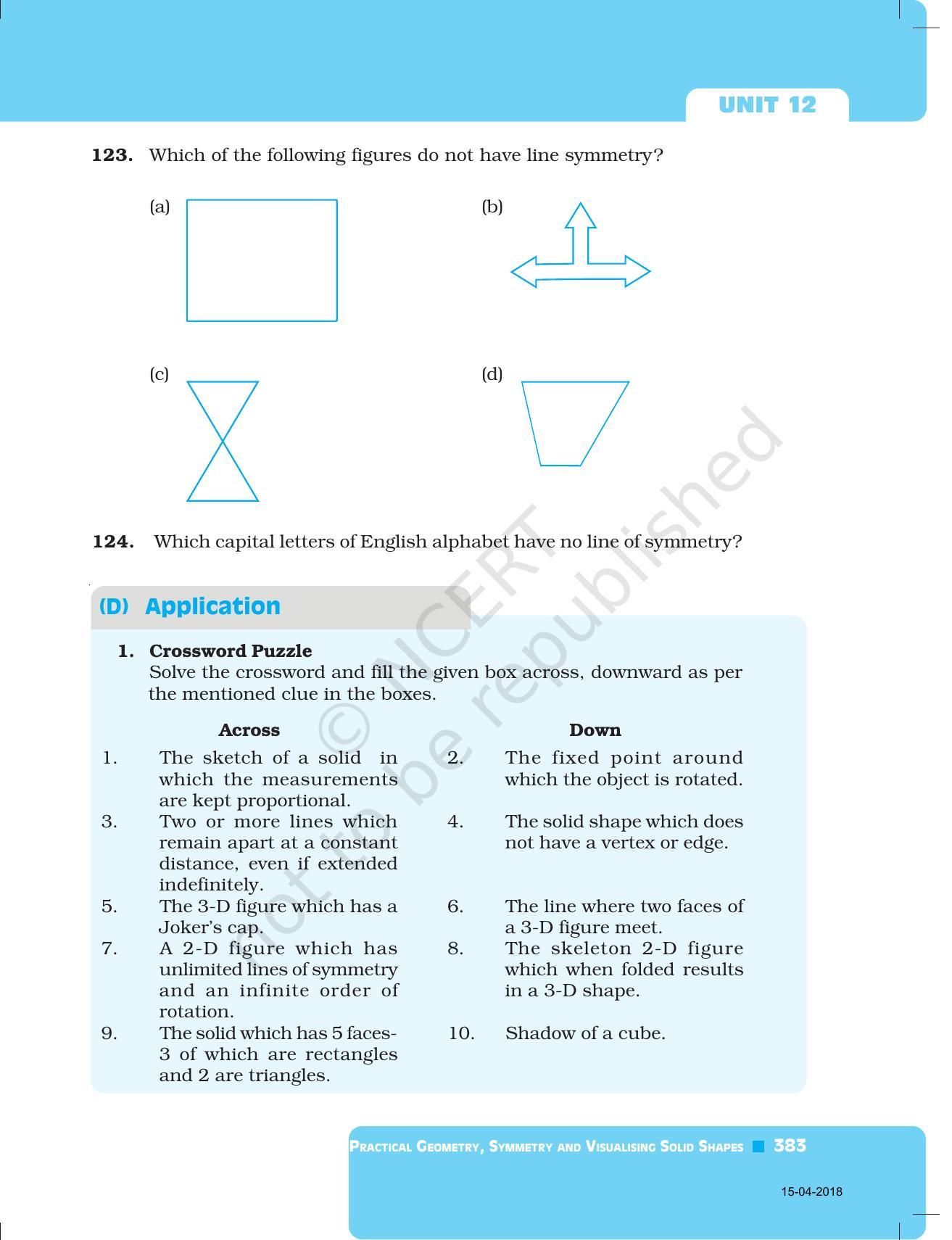 NCERT Exemplar Book for Class 7 Maths: Chapter 12- Practical Geometry Symmetry and Visualising Solid Shapes - Page 29