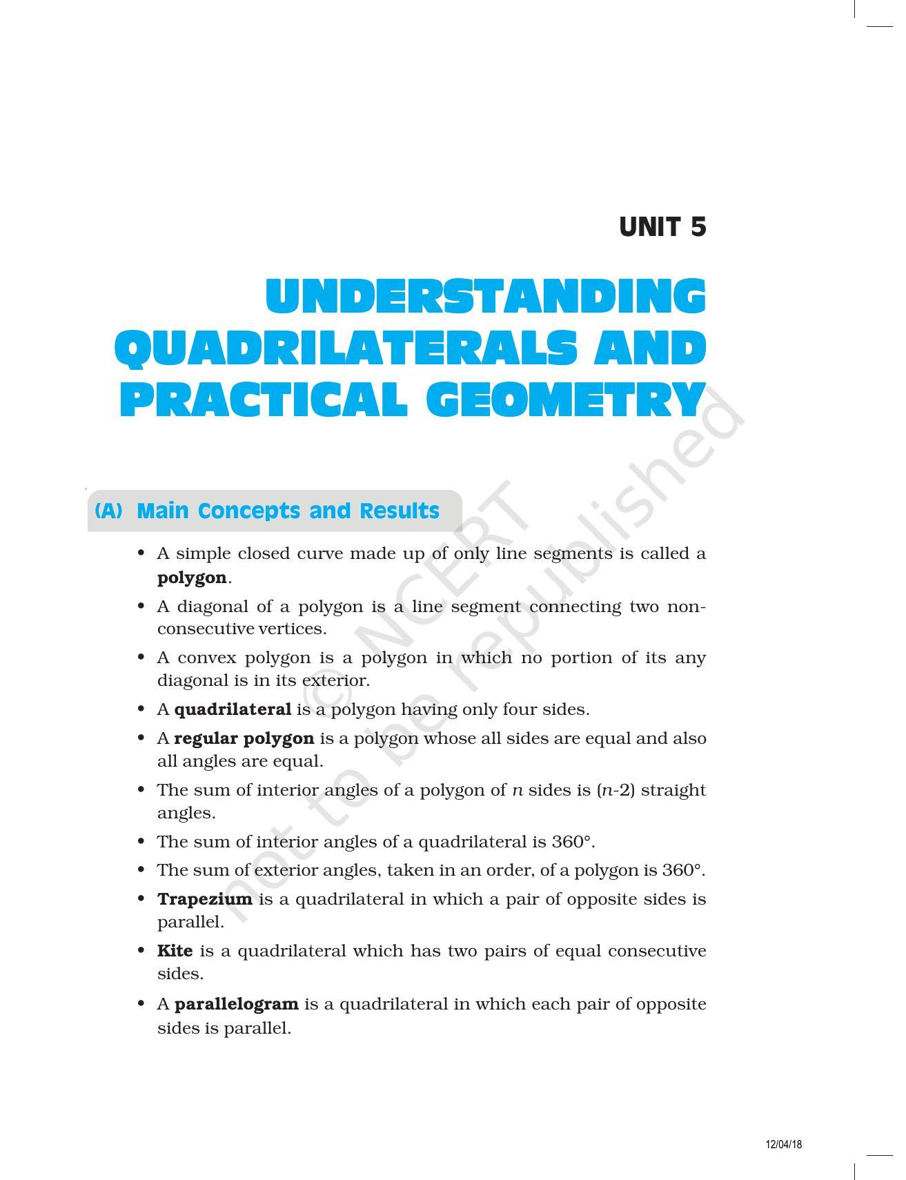 NCERT Exemplar Book for Class 8 Maths: Chapter 5- Understanding Quadrilaterals & Practical Geometry - Page 1