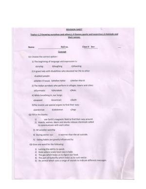 Worksheet for Class 5 Environmental Studies Assignment 9