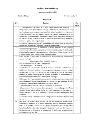 CBSE Class 12 Business Studies Skill Education-Sample Paper 2019-20
