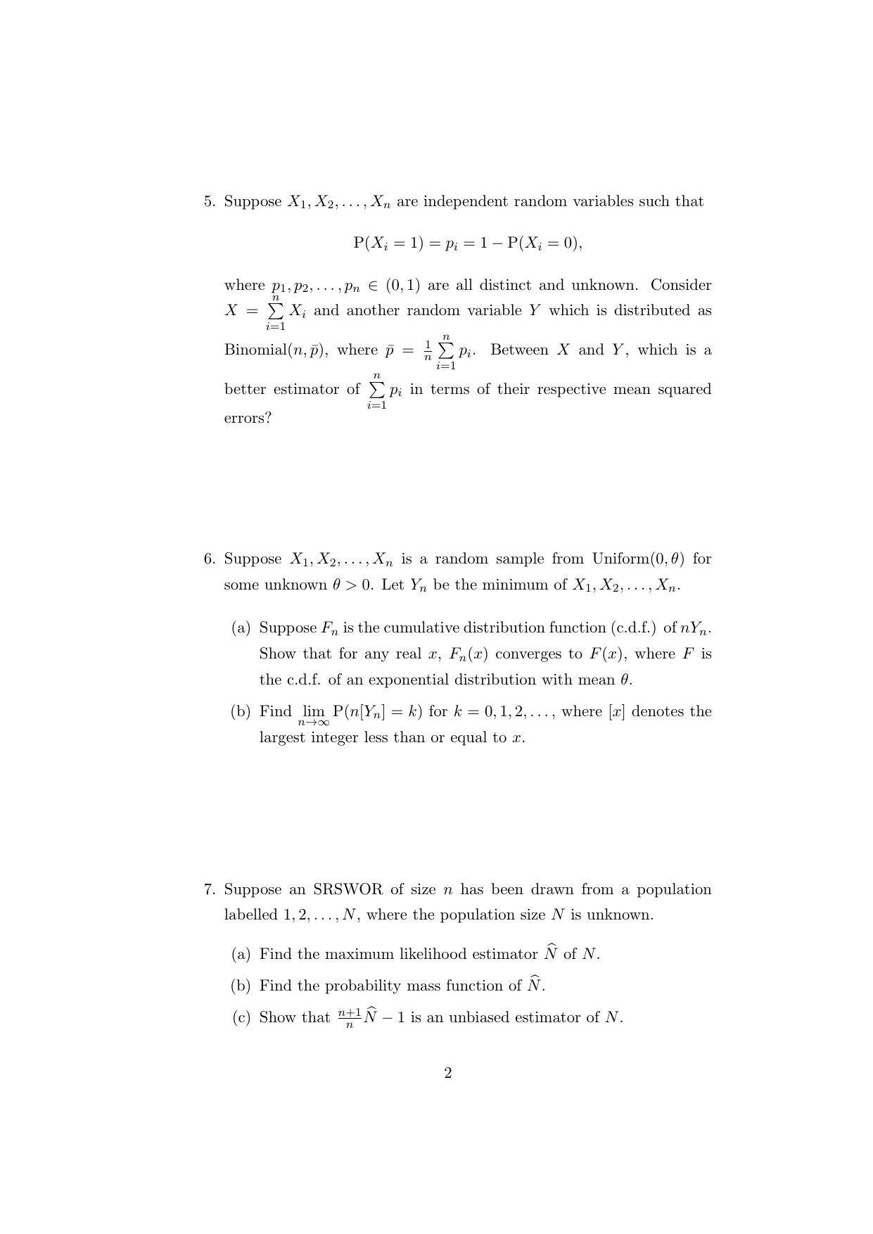 ISI Admission Test M.Stat.PSB 2019 Sample Paper - Page 2