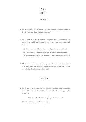 ISI Admission Test M.Stat.PSB 2019 Sample Paper