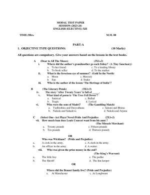 PSEB 12th English Elective Model Paper 2024