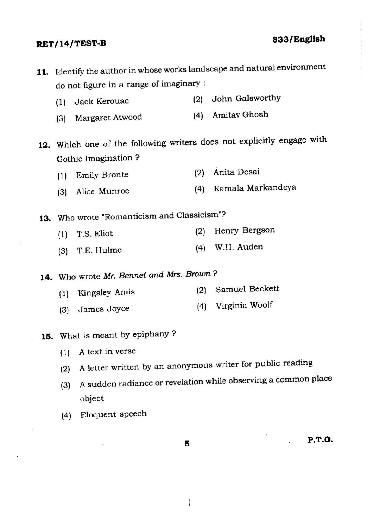 BHU RET ENGLISH 2014 Question Paper - Page 5