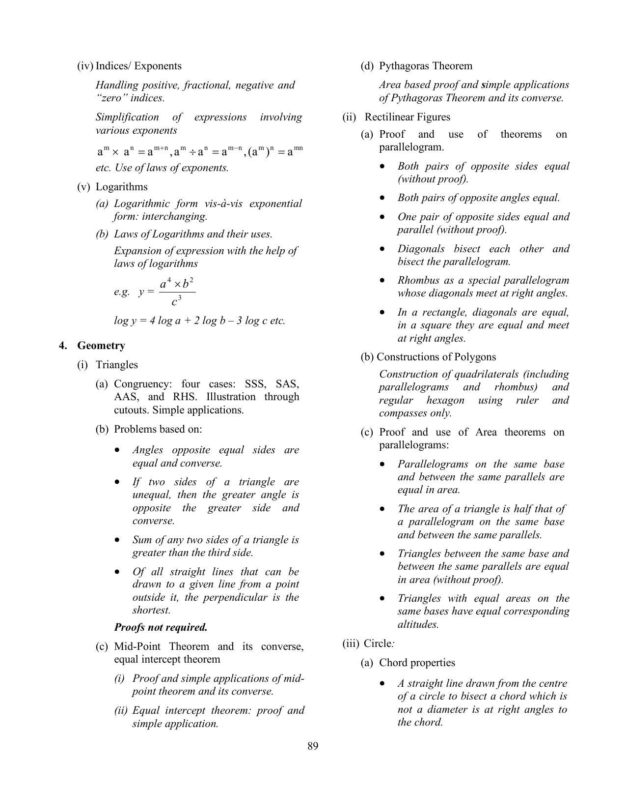ICSE Mathematics Syllabus - Page 2