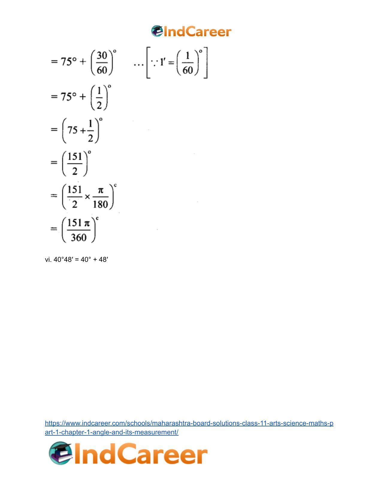 Maharashtra Board Solutions Class 11-Arts & Science Maths (Part 1): Chapter 1- Angle and its Measurement - Page 12