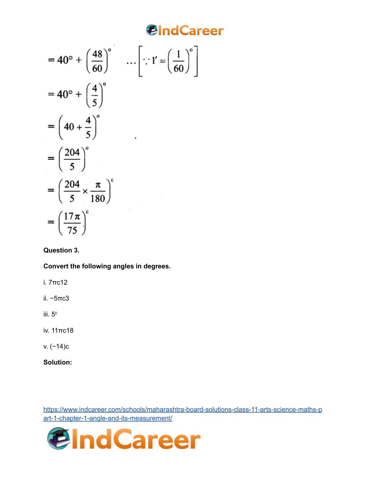 Maharashtra Board Solutions Class 11-Arts & Science Maths (Part 1): Chapter 1- Angle and its Measurement - Page 13