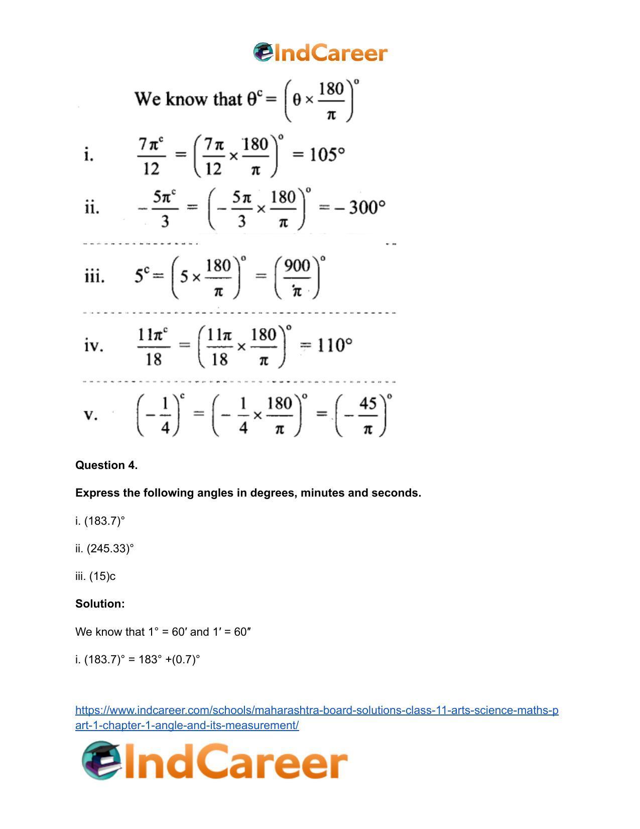 Maharashtra Board Solutions Class 11-Arts & Science Maths (Part 1): Chapter 1- Angle and its Measurement - Page 14