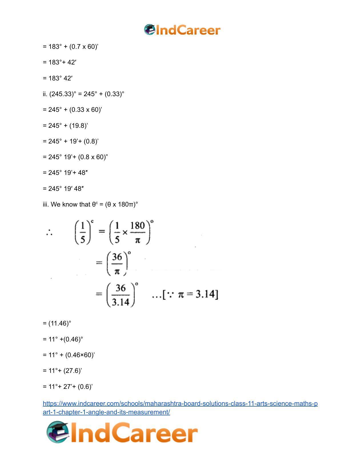 Maharashtra Board Solutions Class 11-Arts & Science Maths (Part 1): Chapter 1- Angle and its Measurement - Page 15