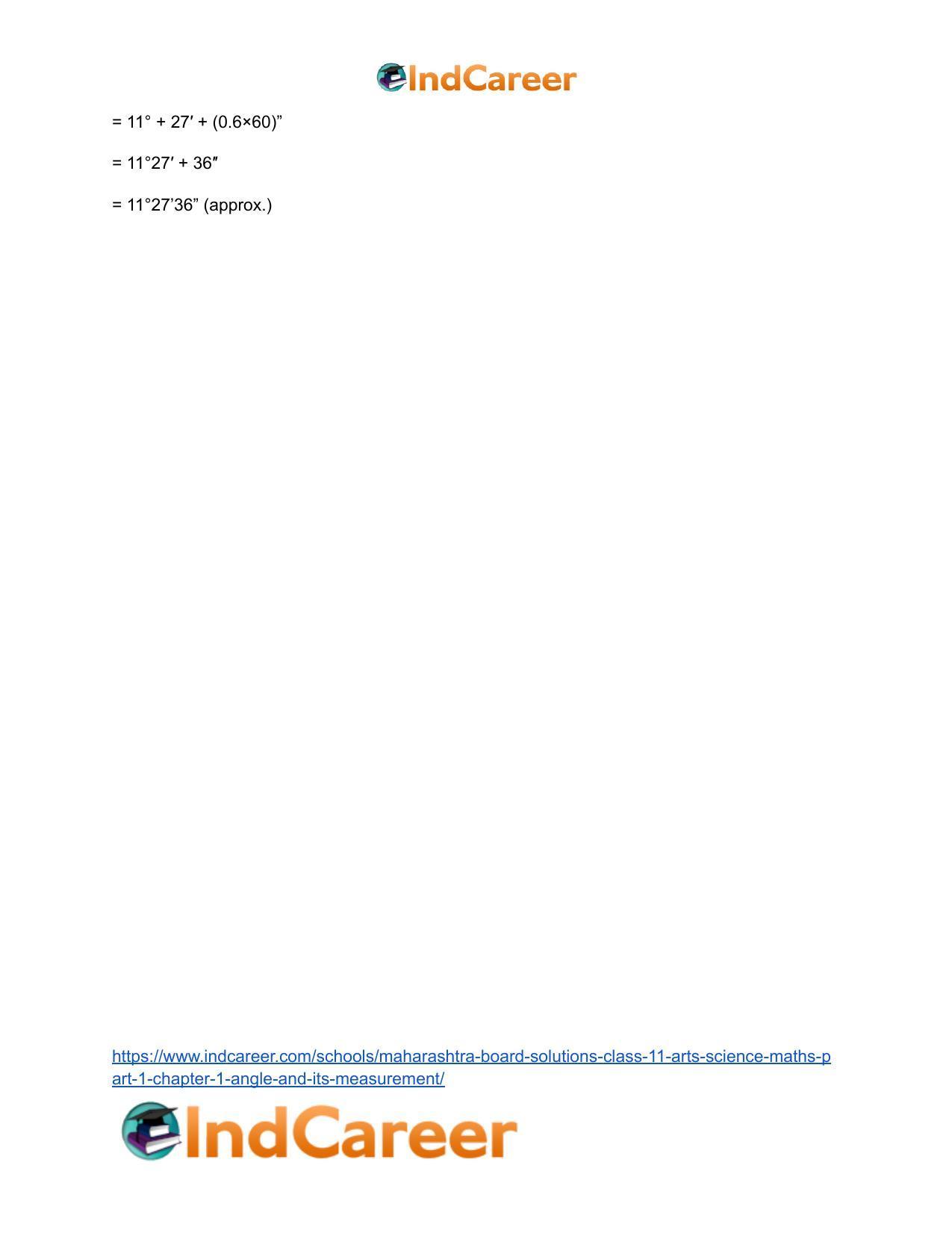 Maharashtra Board Solutions Class 11-Arts & Science Maths (Part 1): Chapter 1- Angle and its Measurement - Page 16