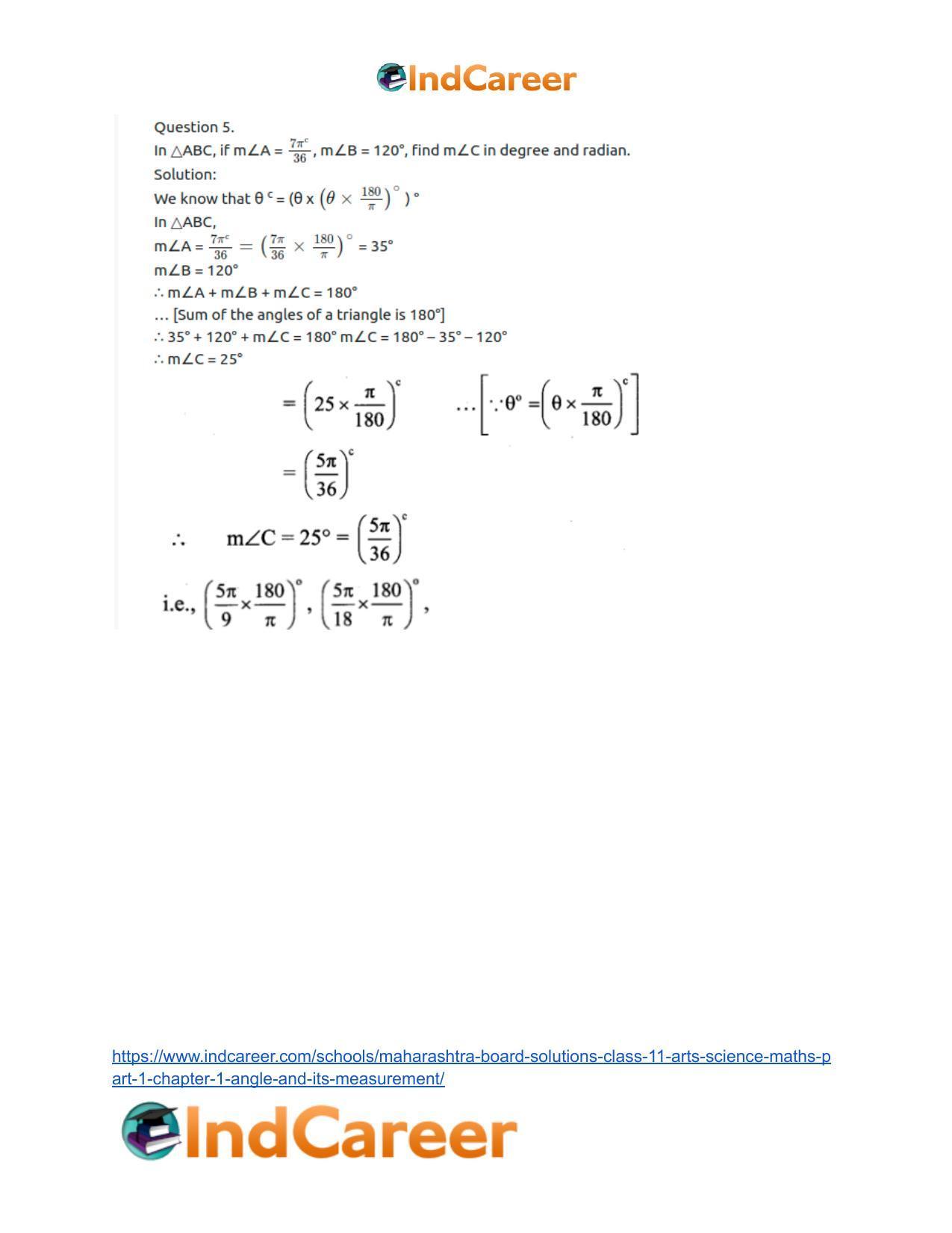 Maharashtra Board Solutions Class 11-Arts & Science Maths (Part 1): Chapter 1- Angle and its Measurement - Page 17