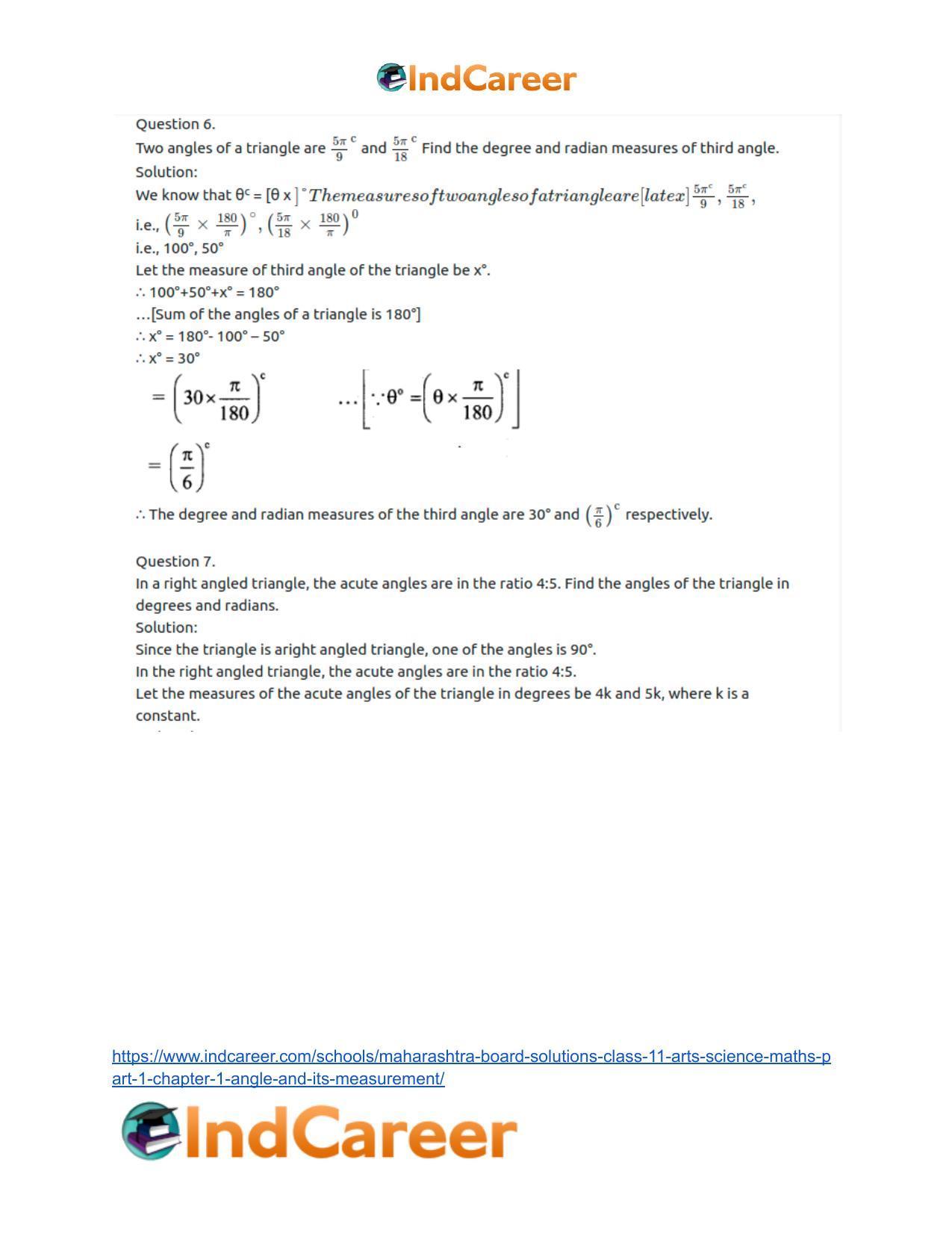 Maharashtra Board Solutions Class 11-Arts & Science Maths (Part 1): Chapter 1- Angle and its Measurement - Page 18