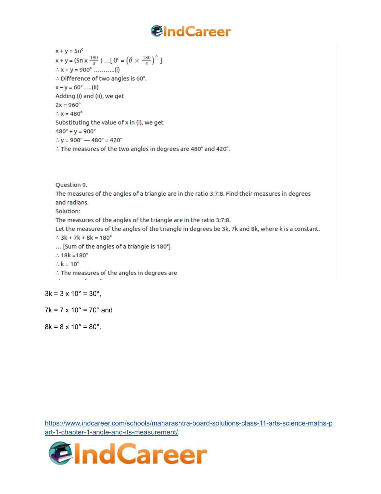 Maharashtra Board Solutions Class 11-Arts & Science Maths (Part 1): Chapter 1- Angle and its Measurement - Page 20