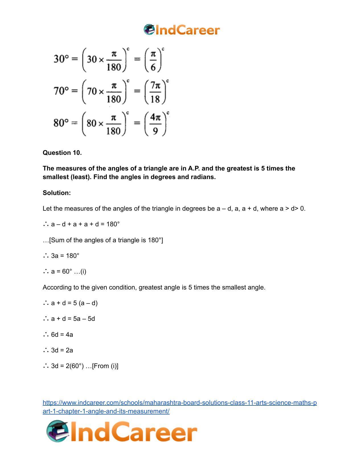 Maharashtra Board Solutions Class 11-Arts & Science Maths (Part 1): Chapter 1- Angle and its Measurement - Page 21
