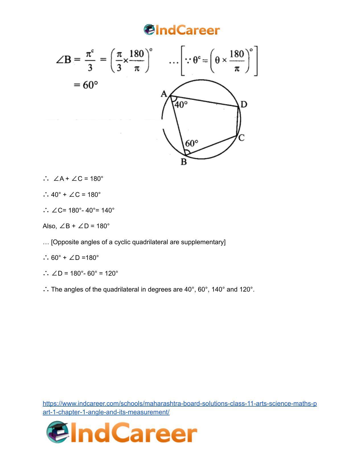 Maharashtra Board Solutions Class 11-Arts & Science Maths (Part 1): Chapter 1- Angle and its Measurement - Page 23