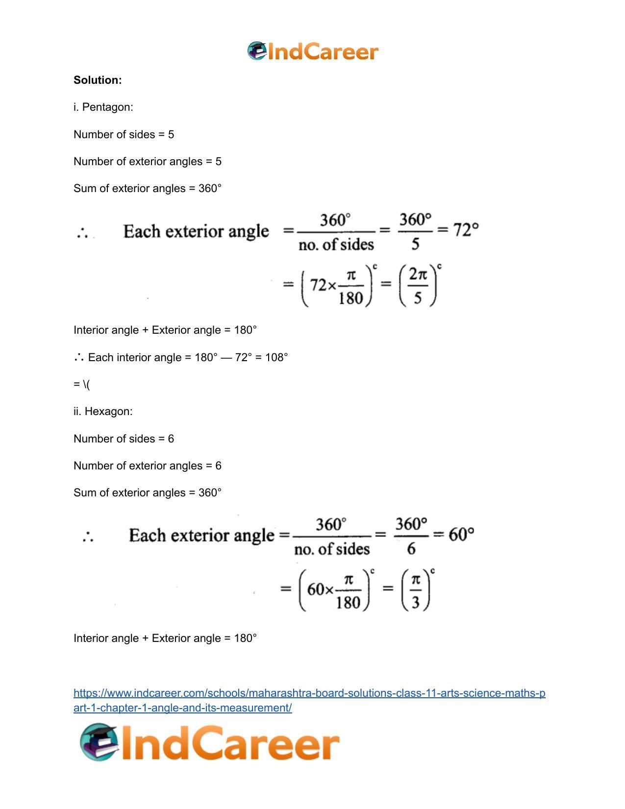 Maharashtra Board Solutions Class 11-Arts & Science Maths (Part 1): Chapter 1- Angle and its Measurement - Page 25