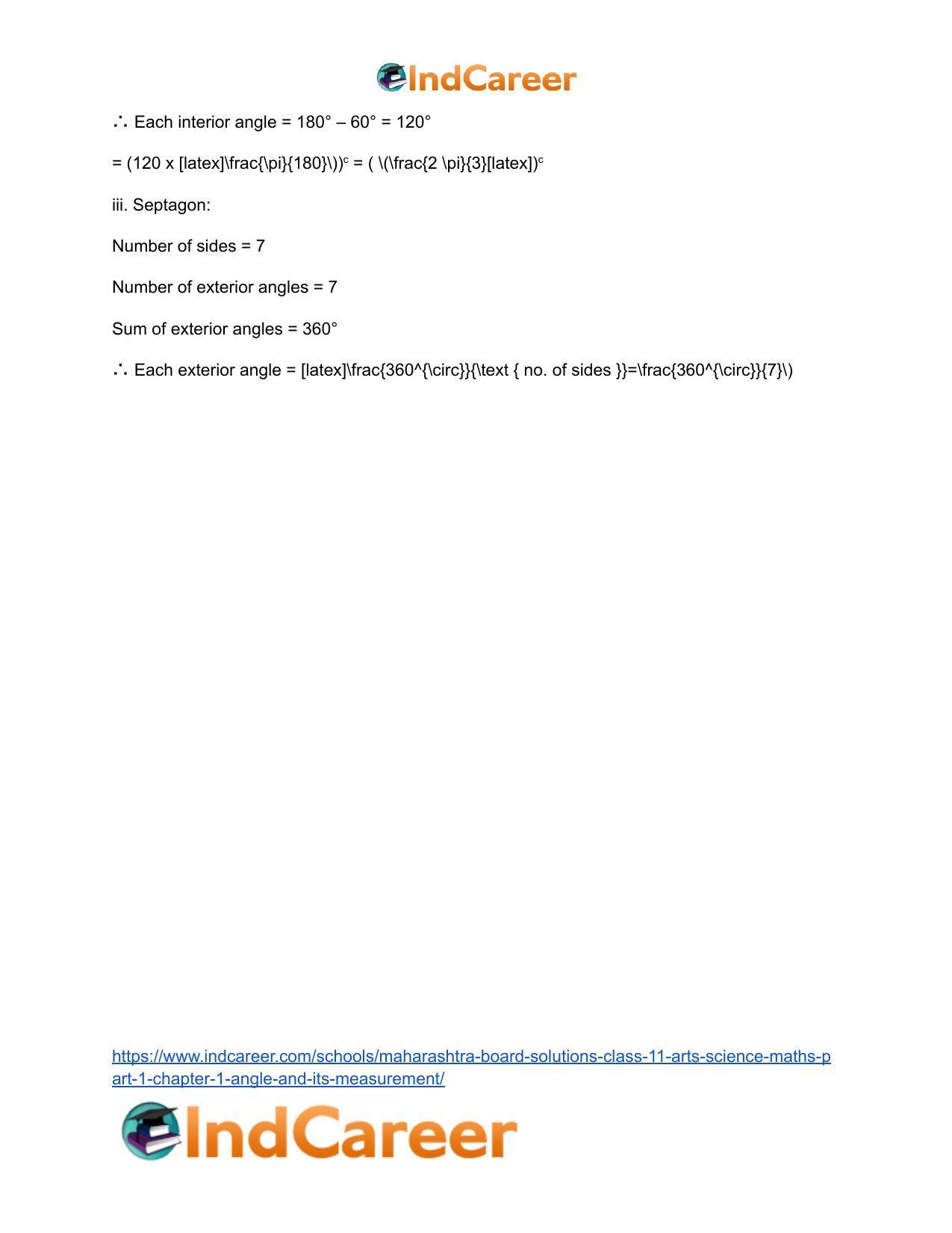 Maharashtra Board Solutions Class 11-Arts & Science Maths (Part 1): Chapter 1- Angle and its Measurement - Page 26