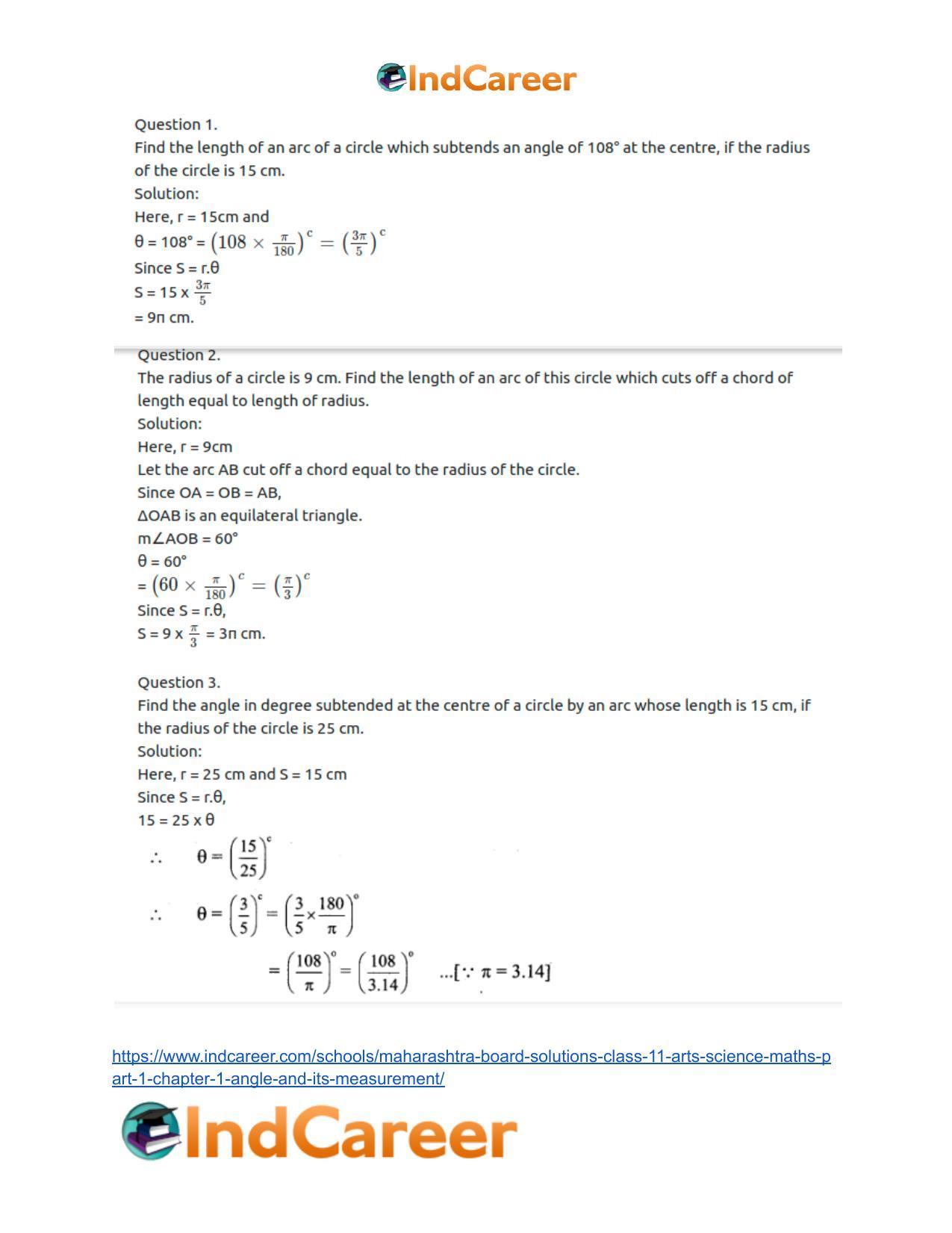 Maharashtra Board Solutions Class 11-Arts & Science Maths (Part 1): Chapter 1- Angle and its Measurement - Page 33