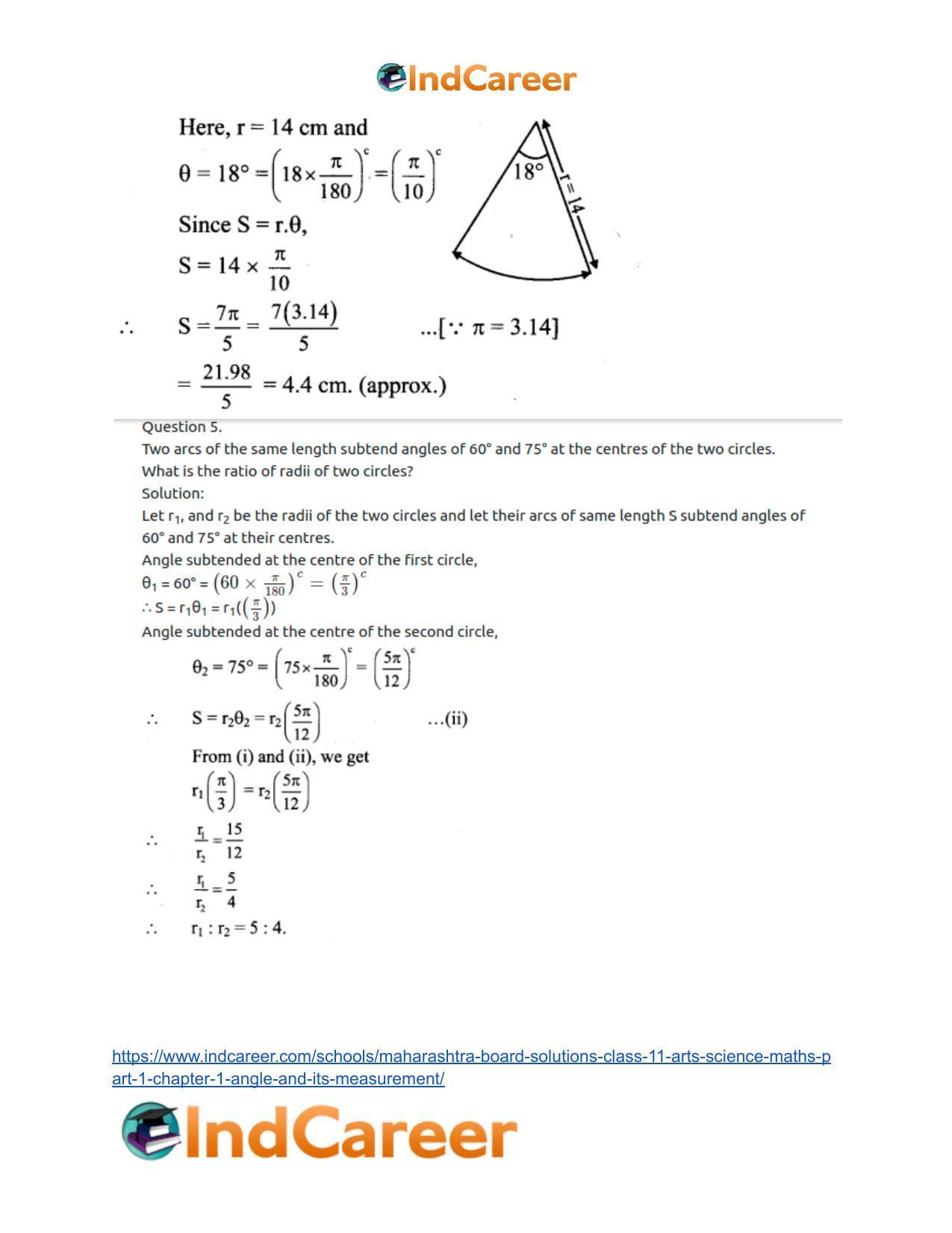 Maharashtra Board Solutions Class 11-Arts & Science Maths (Part 1): Chapter 1- Angle and its Measurement - Page 35