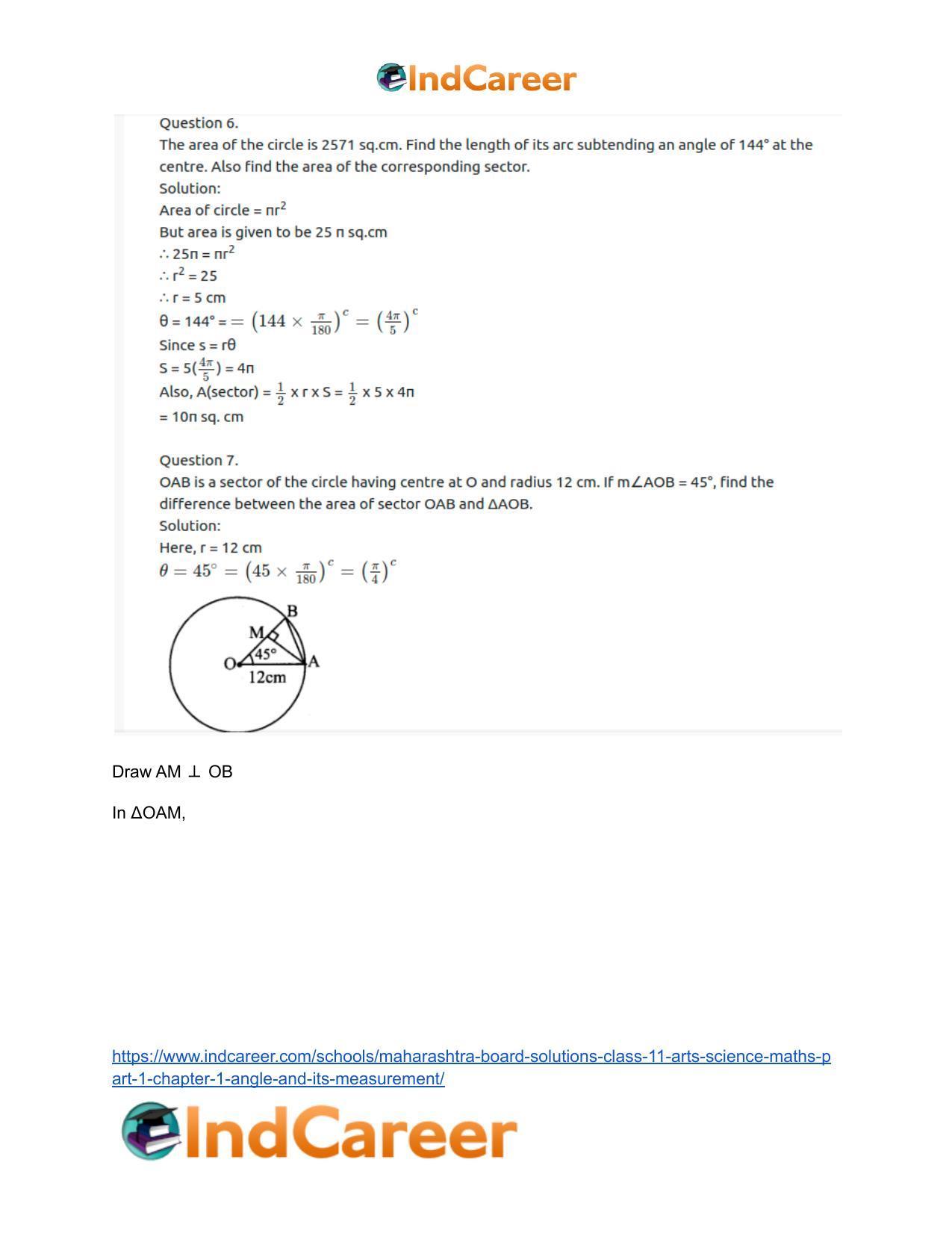Maharashtra Board Solutions Class 11-Arts & Science Maths (Part 1): Chapter 1- Angle and its Measurement - Page 36