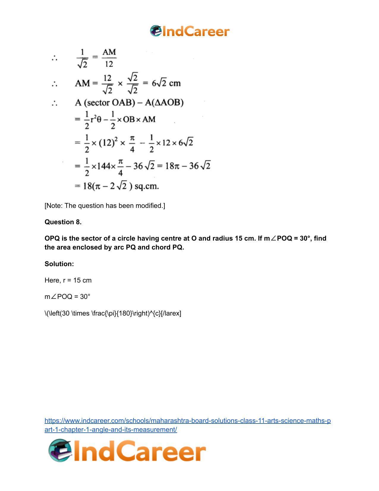 Maharashtra Board Solutions Class 11-Arts & Science Maths (Part 1): Chapter 1- Angle and its Measurement - Page 37