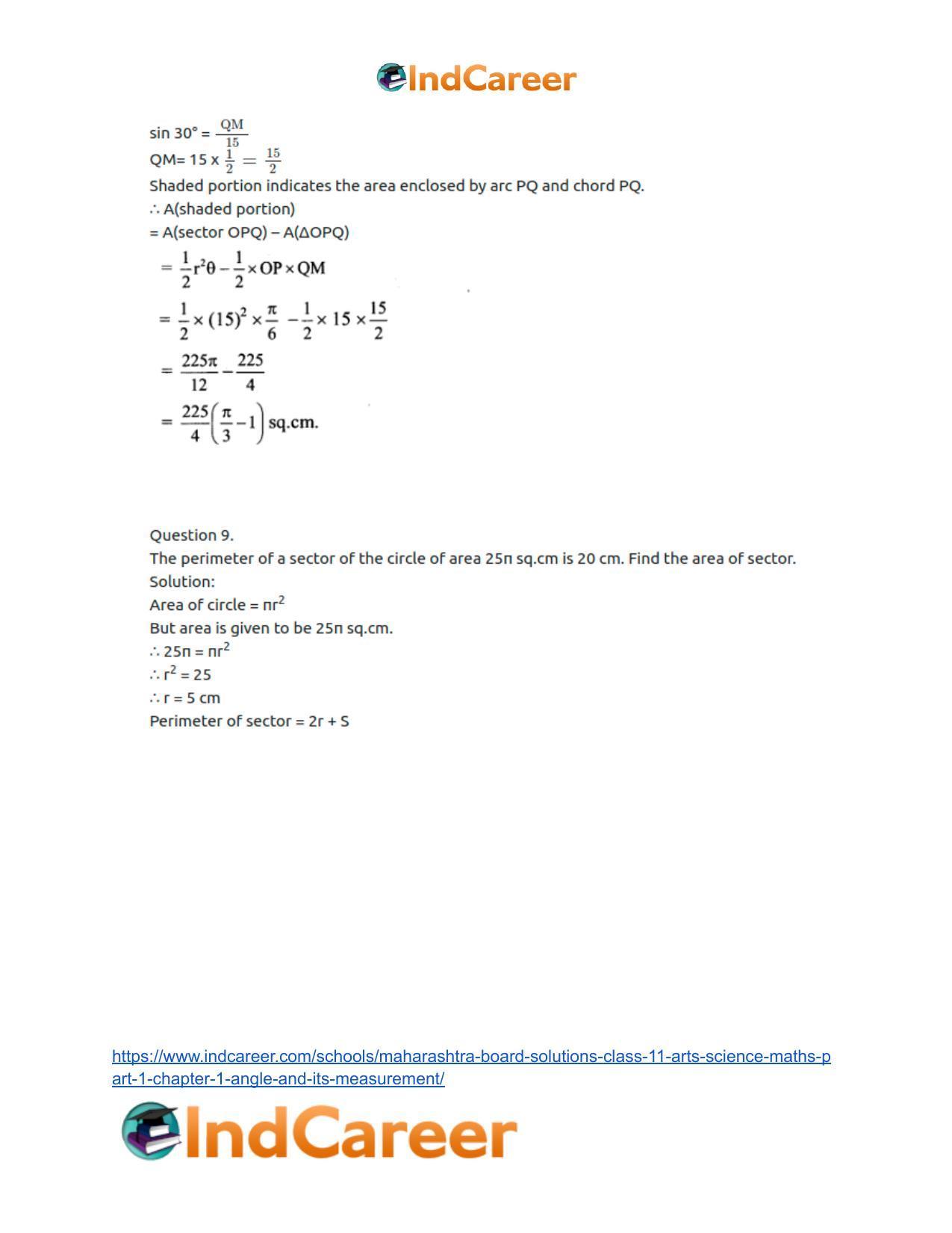 Maharashtra Board Solutions Class 11-Arts & Science Maths (Part 1): Chapter 1- Angle and its Measurement - Page 39