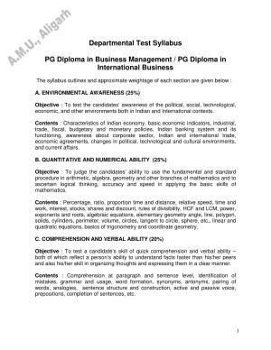 AMU Entrance Exam: P.G. Diploma in International Business Syllabus
