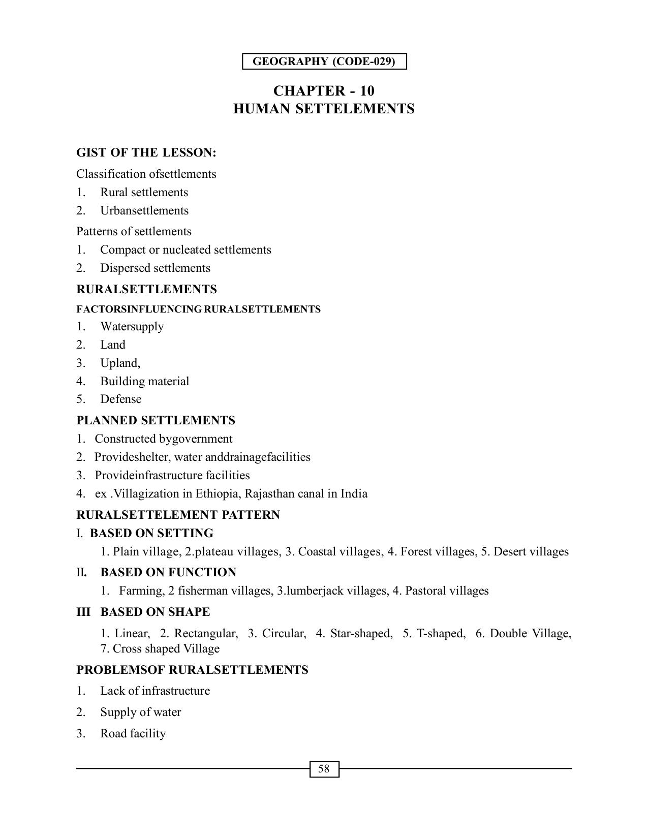 CBSE Worksheets for Class 12 Geography Human Settlements - Page 1