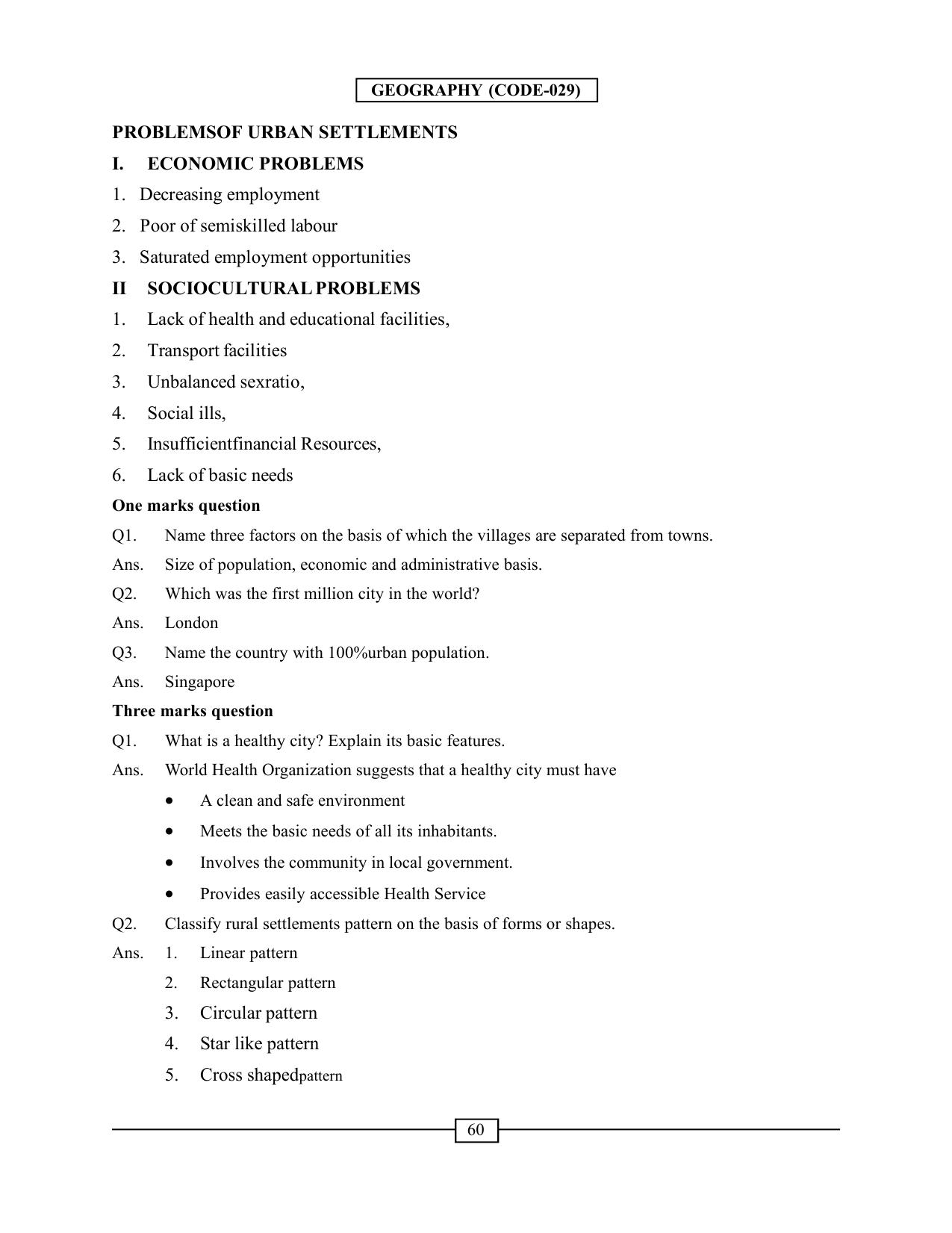 CBSE Worksheets for Class 12 Geography Human Settlements - Page 3