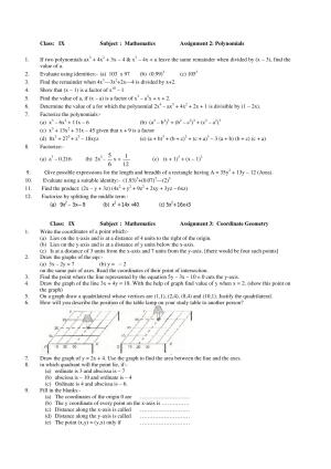 CBSE Worksheets for Class 9 Mathematics Polynomials Assignment 7