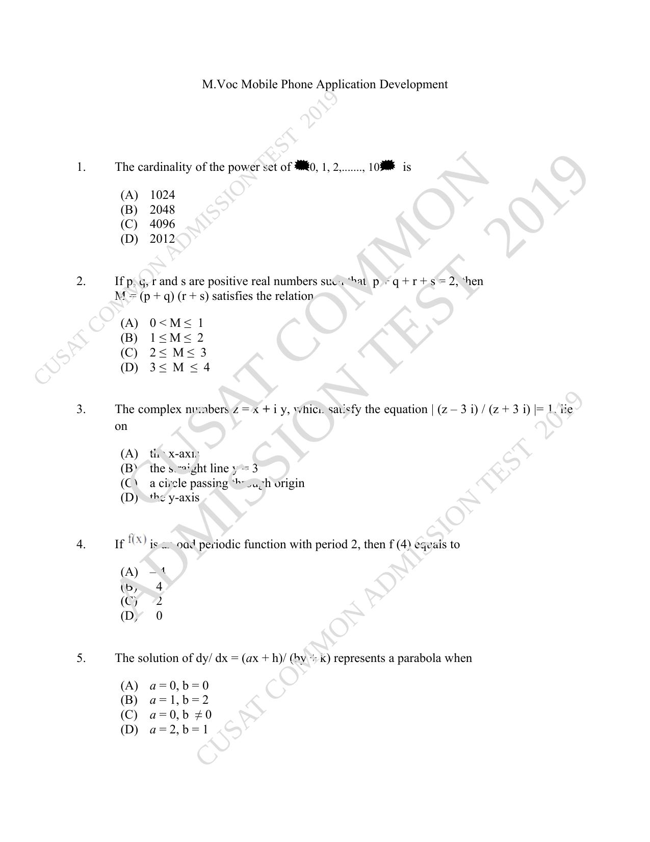 CUSAT CAT 2019 MVoc Mobile Question Paper With Answer Key - Page 1