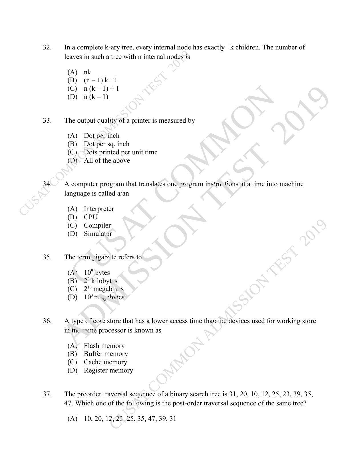 CUSAT CAT 2019 MVoc Mobile Question Paper With Answer Key - Page 9