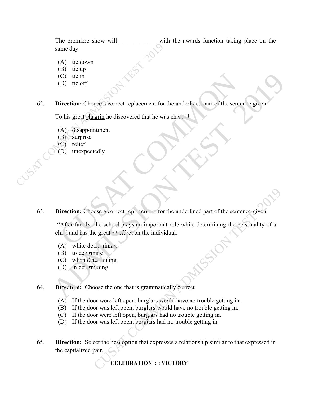 CUSAT CAT 2019 MVoc Mobile Question Paper With Answer Key - Page 15