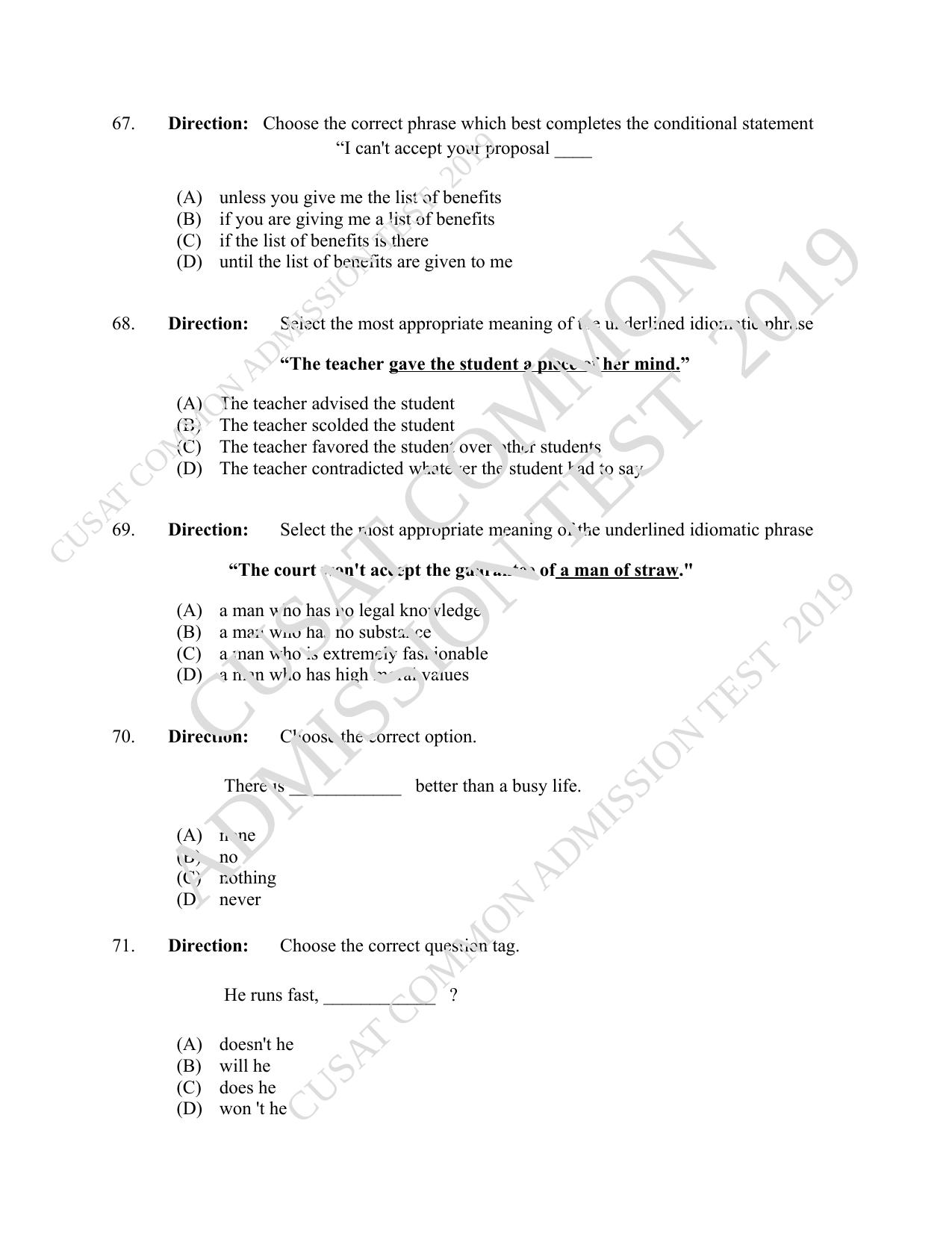 CUSAT CAT 2019 MVoc Mobile Question Paper With Answer Key - Page 17