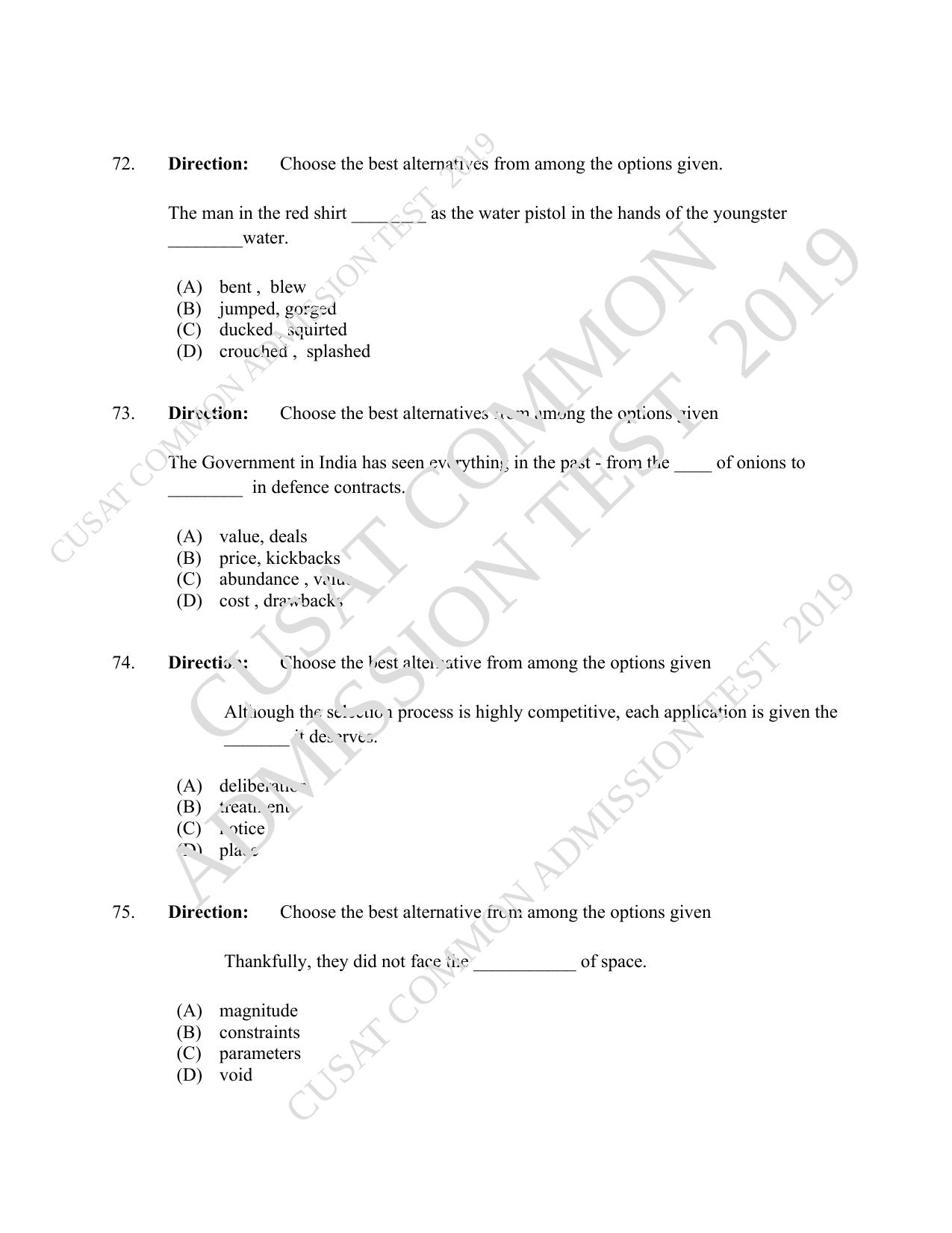 CUSAT CAT 2019 MVoc Mobile Question Paper With Answer Key - Page 18