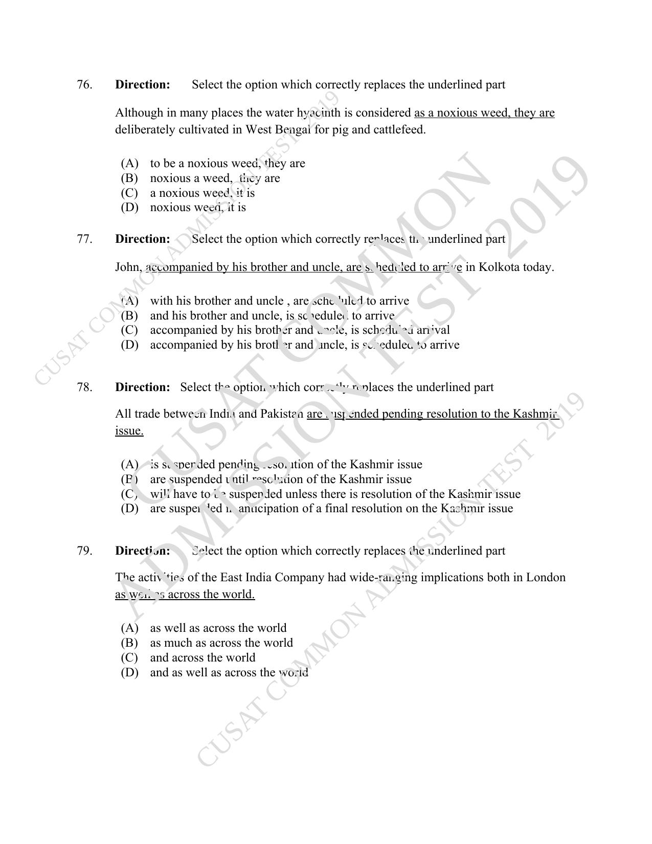 CUSAT CAT 2019 MVoc Mobile Question Paper With Answer Key - Page 20