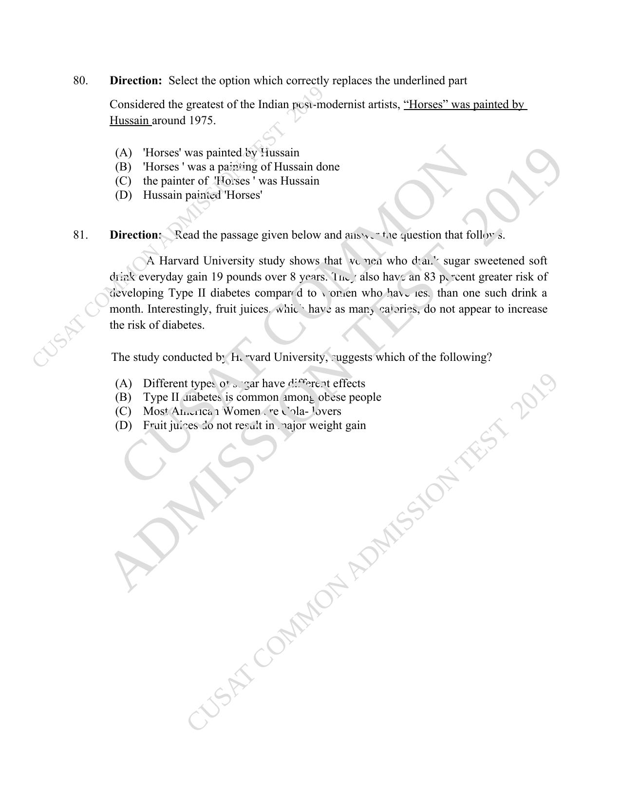 CUSAT CAT 2019 MVoc Mobile Question Paper With Answer Key - Page 21