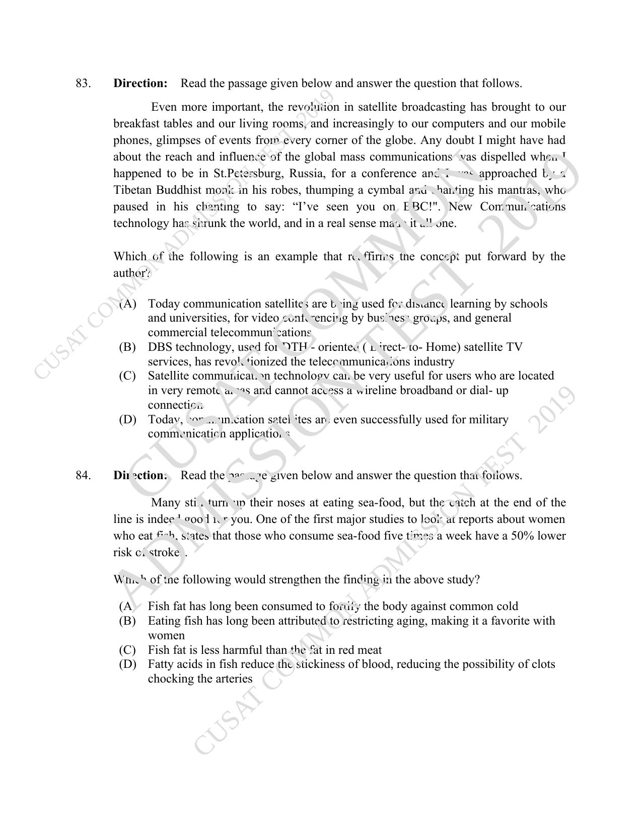 CUSAT CAT 2019 MVoc Mobile Question Paper With Answer Key - Page 23