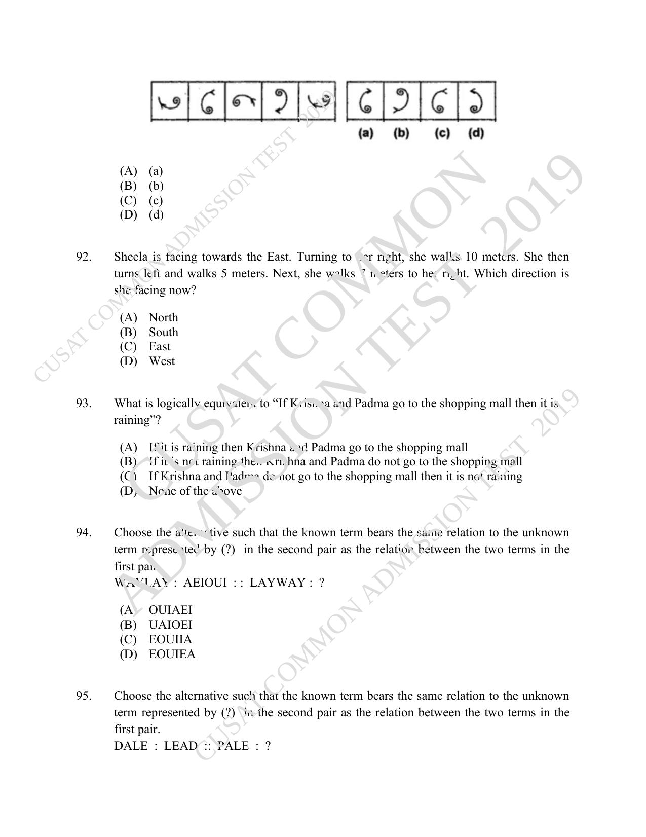 CUSAT CAT 2019 MVoc Mobile Question Paper With Answer Key - Page 26